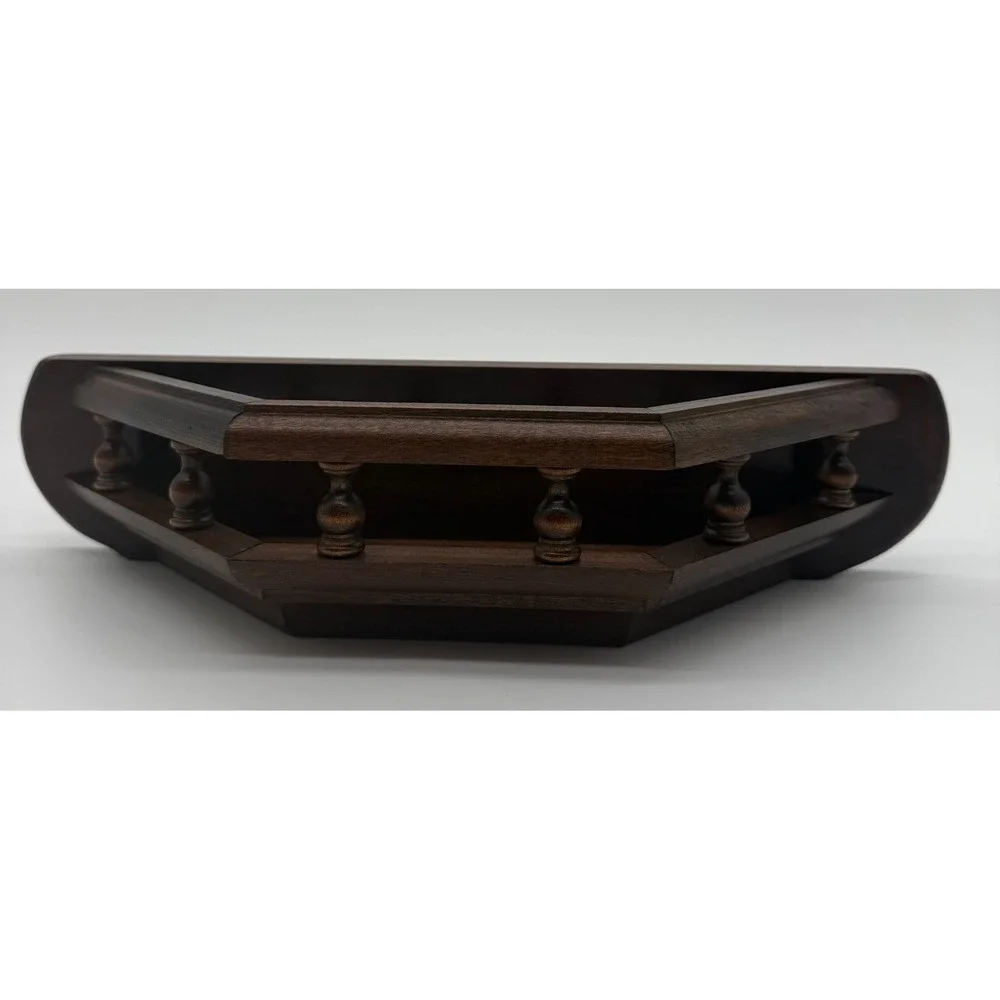 Vintage Dark Wood Corner Floating Shelf with Spindle Rail Gallery 14 Inch